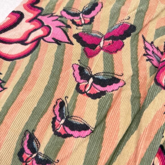 Anthropologie Elevenses Y2K Midi Skirt Size 2 Tan Pink Floral Butterfly Striped - Picture 3 of 8